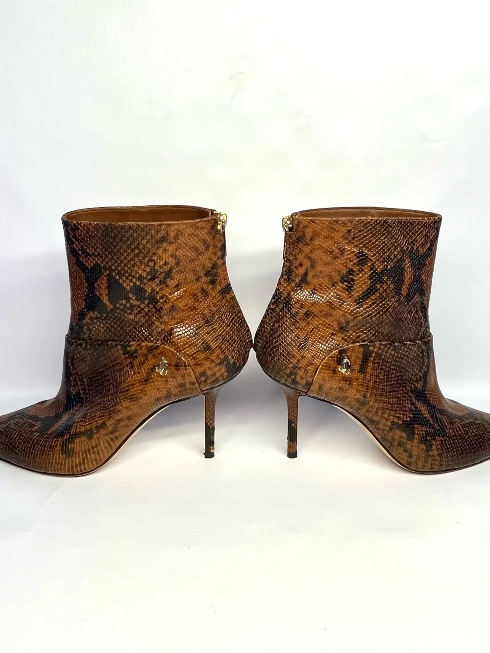 Jimmy Choo Beyla Brown Snake-Print Python Leather Ankle Booties 38 EU/ 7.5 US